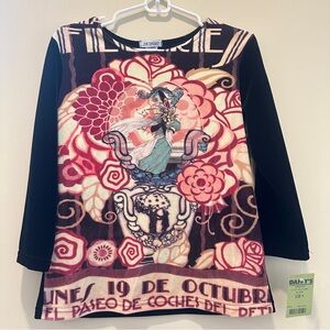 DB Sport NWT Women Rare Vintage Velvet Top 3/4 Sleeve Nouveau Art style Size M